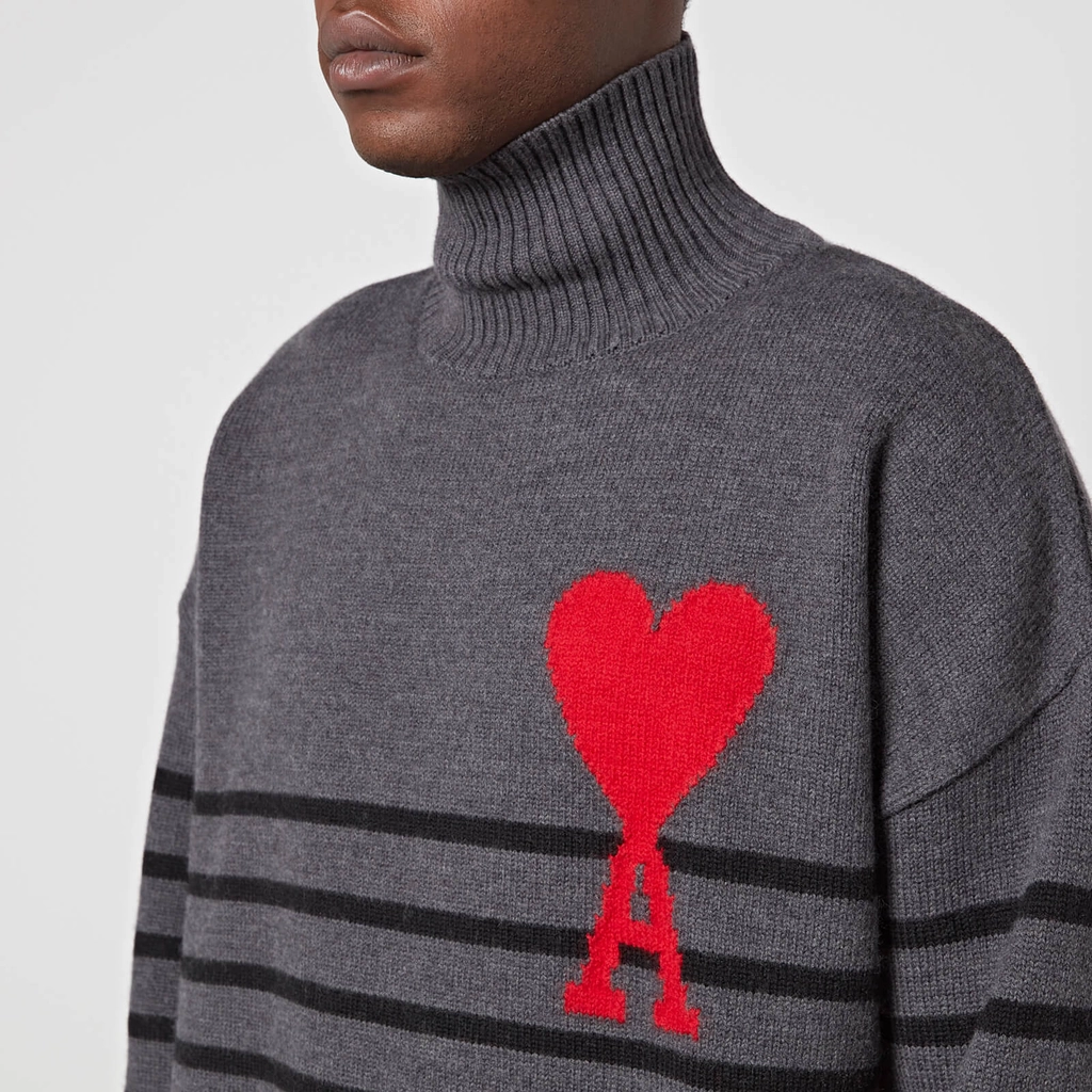 AMI Paris de Coeur Striped Wool Turtleneck Jumper - S